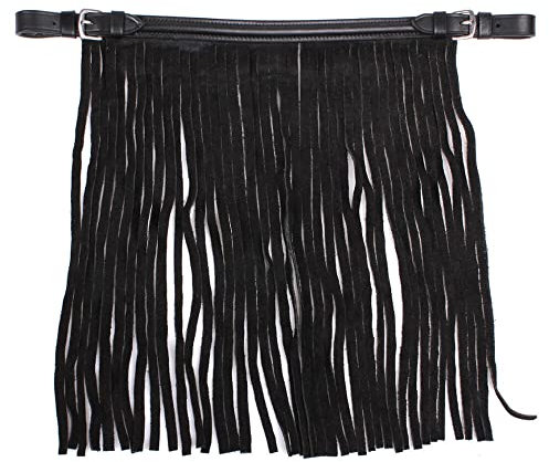 Fliegenfransen Pferd aus Leder mit Edelstahl | Geeignet für Pony, Shetty, Vollblut und Warmblut | Luxuriöses Erscheinungsbild | Mit dünnen Lederfransen