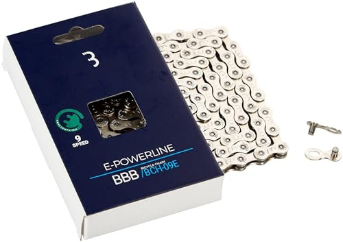 BBB Cycling E-PowerLine 9-Speed Cycling Chain Fahrradkette mit SmartLink QuickLink Inklusive Fahrradkette für 9-Fach-Kettenfahrräder 136 Links Silber Vernickelung BCH-09E