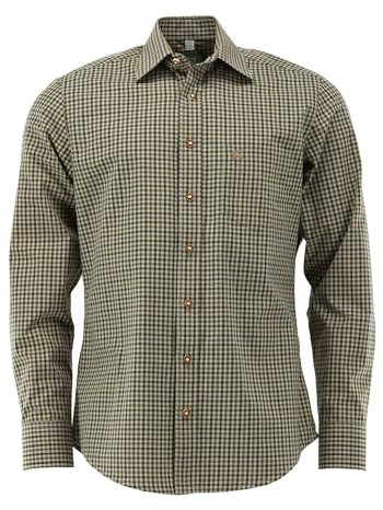 OS Trachten Herren Hemd Langarm Jagdhemd mit Liegekragen Tupopa, Größe:43/44, Farbe:dunkelgrün