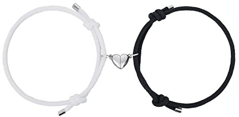 Yolev 2 Stück Magnet Paare Armbänder Schwarzes Weißes Herz Geflochtenes Seil Armbander Freundschaftsarmband Damen und Herren Schmuck Zubehör