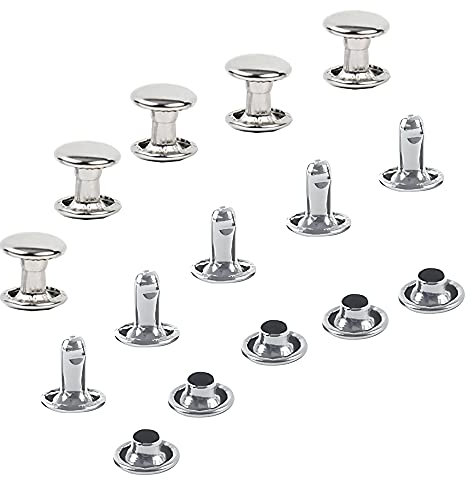 300 Sets silberne Edelstahl-Ledernieten, Doppelkappen-Nieten, röhrenförmige Metallnieten, Reparaturen, Dekoration, Bastelzubehör für Leder, Handwerk, Kleidung, Schuhe, Taschen, Gürtel (8 mm, Silber)