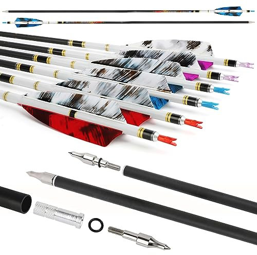 surwolf 31 Zoll Carbonpfeile Bogenschießen Jagdpfeile Spine 250 300 350 400 500 600 mit natürlichen Feder für Compound und Recurve und Langbogen 6/12 Stück (Spine 400, blau, 12 stück)