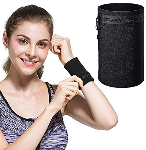 Geldbörsen, Handgelenktasche, Handgelenktasche, Handgelenktasche, Sportarmband, mit Reißverschluss, für Yoga, Laufen, Wandern, Radfahren, Schwarz, 1 Stück