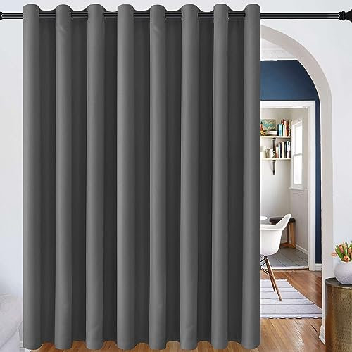 DWCN Dunkel Grau Gardinen Raumteiler,H243xB457cm,Extra Breite Vorhänge Raumtrenner Hängend Verdunkelungsvorhänge mit Ösen Thermovorhang Blickdicht Gardinen für Wohnzimmer,Schlafzimmer,Büro,1 Stück
