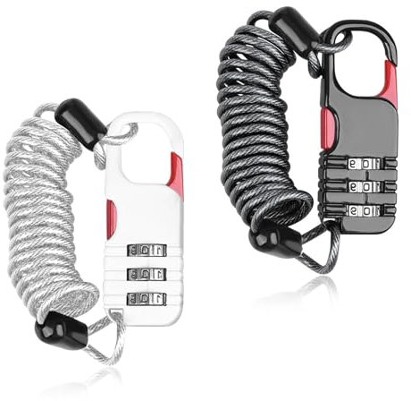 Fahrradschloss Kinder, 2 Stück Zahlenschloss Fahrrad Kabelschloss Klein mit Zahlencode Helmschloss Roller Schloss Kinderwagen Fahrrad Zubehör Kinder (Schwarz, Weiss)