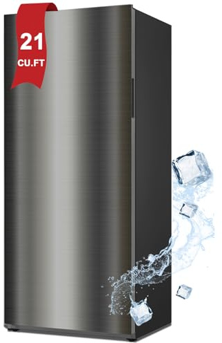 21 cu.ft Upright Freezer, Freezer Upright with LED Light Convertible Refrigerator Freezer Stainless Steel, Frost Free for Garage, Kitchen, Home Use(Left Hinge)