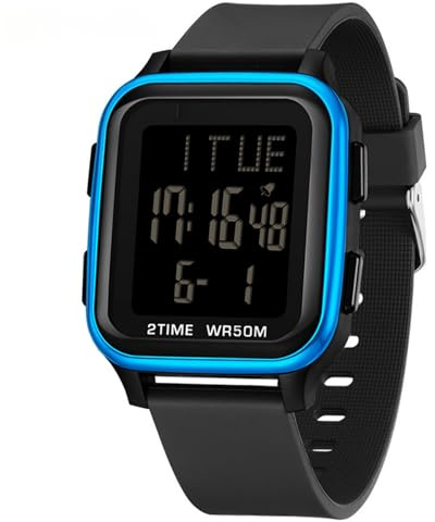 Forrader Montre numérique carrée pour homme - Montre militaire pour homme - Étanche jusqu'à 5 ATM - Montre de sport de plein air avec lumière/alarme/date/double heure/compte à rebours - Cadeau, bleu