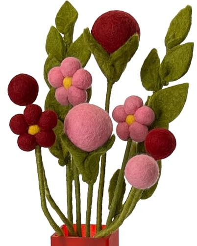 Din castle blombukett av handgjorda filtblommor, rättvis handel, hållbar dekoration av filt, realistisk konstfilt i textil, tygblommor, filtblommor, Bella