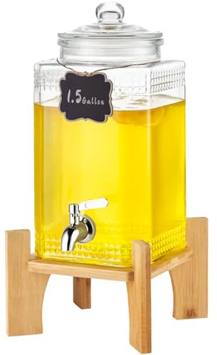 VEVOR Dispenser per Bevande di Vetro, Dispenser per Bevande da 5,5 Litri per Feste, con Supporto, Rubinetto Acciaio Inossidabile, Dispenser per Acqua per Succo, Tè Freddo, Ristoranti, Hotel, Feste