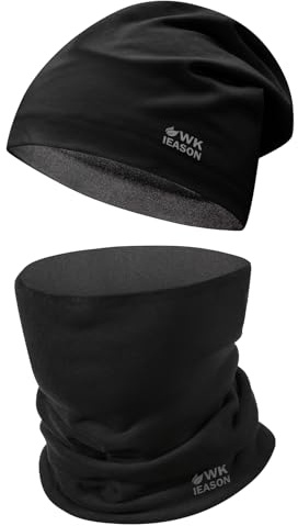 WK IEASON Winter Thermal Fleece Beanie Neck Warmer Set,Winter Running Hat and Thermal Snoods, Unisex Scarf and Fleece Beanie for Running Jogging Skiing Cycling Snowboarding Climbing Outdoor Sports