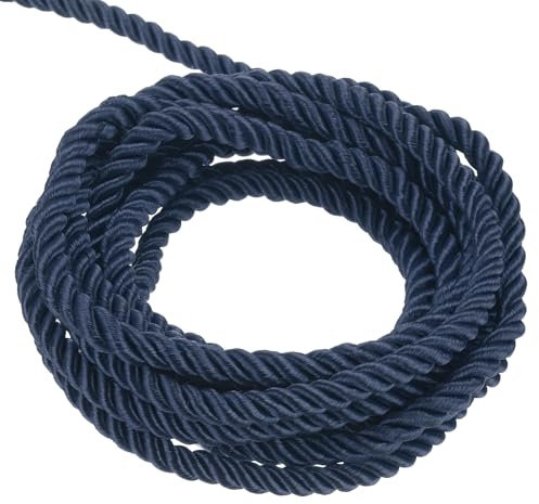 QUARKZMAN 3mm Cuerda Trenzada de Poliéster, 5m Largo Cordón Trenzado Decorativo de Poliéster 3 Capas Brillante para Manualidades DIY Bolsa de Regalo Cortinas Hogar Decoración, Azul Marino