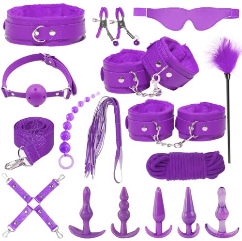 Set Bondage 16 Pezzi per San Valentino, SM Sessuale Set Restrizioni BDSM con Plug Anale Manette Caviglia Morsetti Capezzoli, Sex Toys Giocattoli Sessuali Erotici per Coppie Uomo Donna