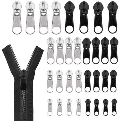 32 Pezzi Cursore Cerniera Ricambio, #3#5#8#10 Cerniera Metallo Zip di Ricambio, Cursore Cerniera Universale, Tirante per Cerniera Lampo, Universale Zip Fix Zipper per Giacche, Valigie, Jeans e Zaini