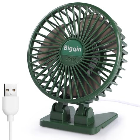Bigqin USB Ventilator, Mini Tischventilator Fan Lüfter mit 3 Geschwindigkeiten, tragbarer Ventilator Klein für Büro, Schlafzimmer, Camping - Grün