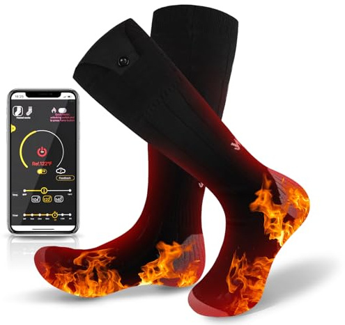 Heated Socks, 2024 Rechargeable Heated Socks, 5000 mAh Extra Large Battery, Long Life Up To 65 °C Large Heating Area, Suitable For Outdoor Skiing, Winter Camping, Hiking (No Logo 36-48)