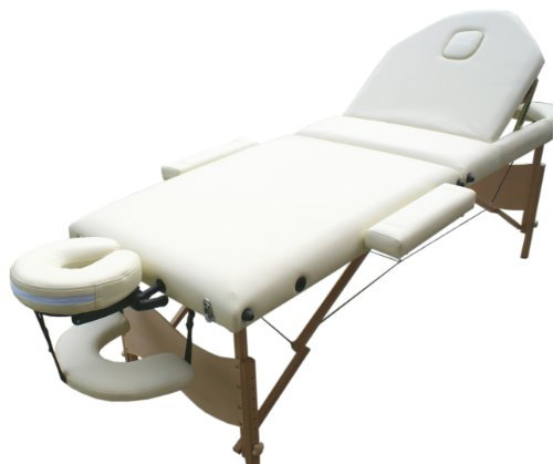 Mucola Massageliege 3 Zonen Massagetisch Holz| klappbar und höhenverstellbar | Portable Massagebank inkl. Zubehör Kopfstütze, Armlehnen und Tragetasche - Creme
