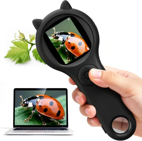 Microscopio para Niños 200X-Microscopio Portátil de 2 Pulgadas con 8 LED Ajustables,Microscopio Digital Compatible con Grabación de Fotos y Videos, Niños de 3 a 12 años (Negro)