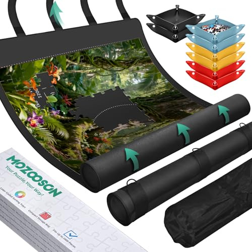 MOZOOSON Rubber Puzzle Roll Mat, Jigsaw Mat 95x150 cm Stores Up to 3000 Pieces, Jigsaw Accessories for Storage and Travel - Includes Tube, Straps & Gift Box