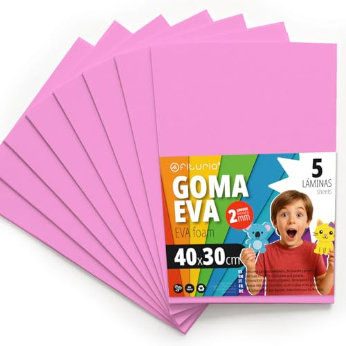 OFITURIA Fogli di Gomma Eva Colorata per Lavoretti Creativi, Fai-da-te, Progetti Scolastici, Scrapbooking, Decorazioni Artistiche e Biglietti 40x30cm (Rosa, 5 pz)