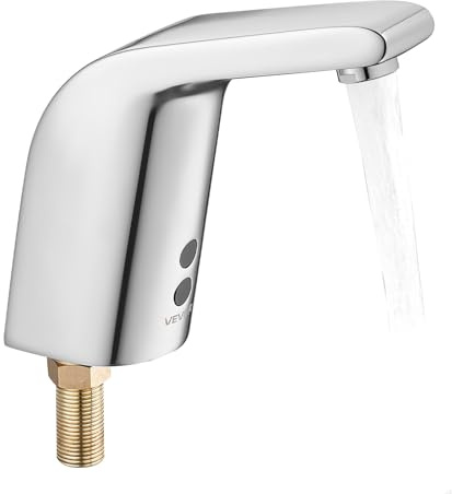 VEVOR Touchless Bathroom Sink Faucet, Automatic Motion Sensor Restroom Toilet Faucet Cold Water with Single Hole, Battery Operated for 9/16 in Pipe Commercial Lavatory,Chrome Plated Silver