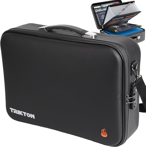 TRIKTON XXL Legal-Size Fire & Water-Resistant Document Box with TSA Lock - Hard-Shell Case (17×13×6 in) Hard Case File Organizer for Important Documents, Laptop, Passport, Wills & Certificates (Black)