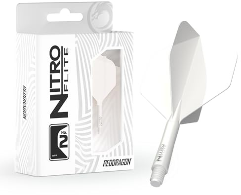 RED DRAGON Darts – Nitro Flite Integrerad Flyg & Axel System – No.2 Form och design - Finns i kort, mellan och mellan - Vit, svart, blå, gul & klar - Professionella darttillbehör