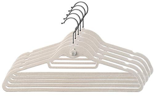 KADAX Kleiderbügel Set, 5 Stück, Beflockte Anzugbügel, rutschfeste Samtbügel, Platzsparende Filzbügel mit Haken für Hemden, Blusen, Anzüge und Kleider (Creme)