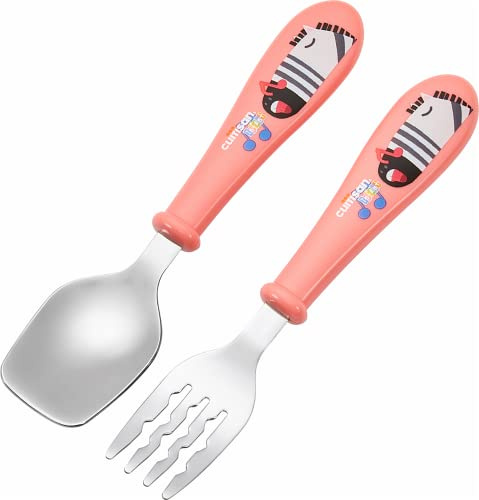 Cuitisan Infant - Juego de tenedor y cuchara para niños, de acero inoxidable, utensilios para niños, utensilios de aprendizaje autonutritivo (rosa)
