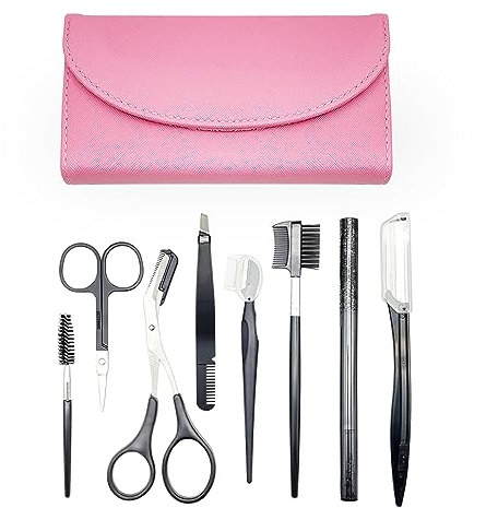 Rasoio per sopracciglia,kit per sopracciglia 8 in 1,rasoio per sopracciglia multiuso per donna,incluso rasoio,forbici, pinzette,pennello per sopracciglia,custodia squisita