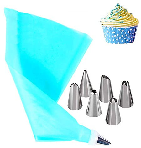 Piping Bags and Nozzles Set Cake Decorating Supplies Kit Silicone Icing Piping Cream Pastry Bag 6 Piping nozzles,1Coupler Cake DIY Reusable Piping Bags Nozzles Cupcakes Icing Bags Nozzles Flower