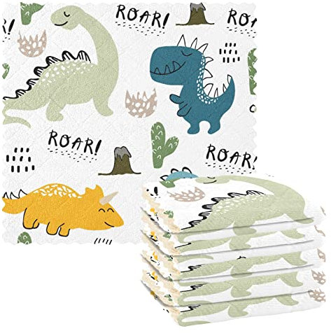 Geschirrtücher, Cartoon-Dino-Dinosaurier-Geschirrtücher, zum Trocknen von Geschirrtüchern, Geschirrtüchern, Küchen-Waschlappen, Reinigungstücher, 27,9 x 27,9 cm, 6 Stück