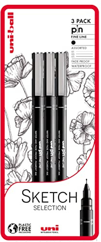 uni-ball PIN Fineliners, Black Fine Tipped Writing Pens, Water and Fade-Resistant Ink, Ideal for Architects, Sketching, Scrapbooking, Outlining, Art, Technical Drawing, Archival Quality, Pack of 3