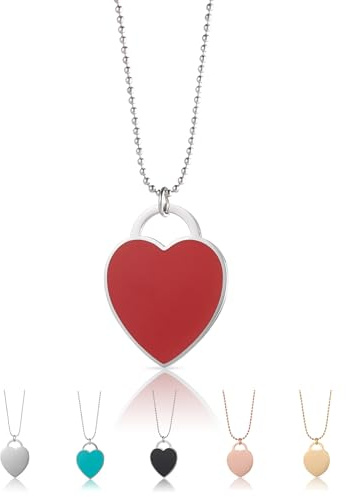 Inscintille Cuore rock Collana a palline in acciaio con cuore colorato Rosso/1.5 cm
