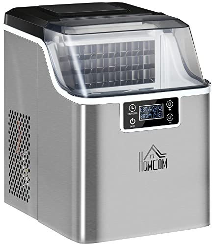 HOMCOM Macchina Ghiaccio 20kg in 24 Ore, 24 Cubetti in 14-18 Minuti con Paletta, Dimensione Regolabile, Serbatoio 3.2L e Sistema Autopulente, Argento
