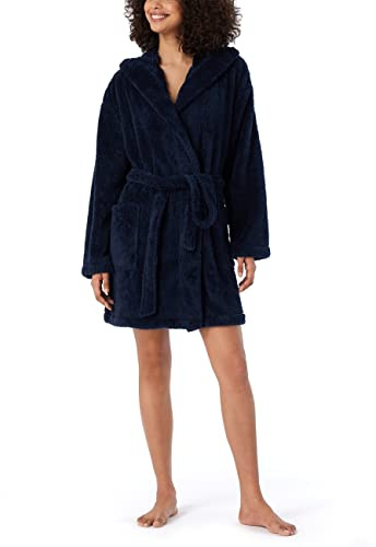Schiesser Damen Bademantel kuschelig und warm mit Kapuze - Teddy Fleece