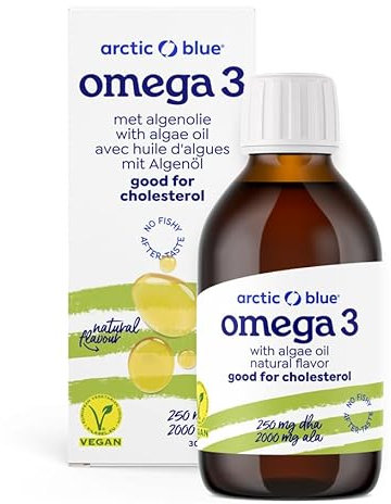 Arctic Blue Veganes Omega 3 Öl - 150 ml flüssig– 100% pflanzlich mit Algenöl – ohne Geschmackstoff, schadstoffgeprüfte Qualität – reich an Omega-3 (ALA & DHA)
