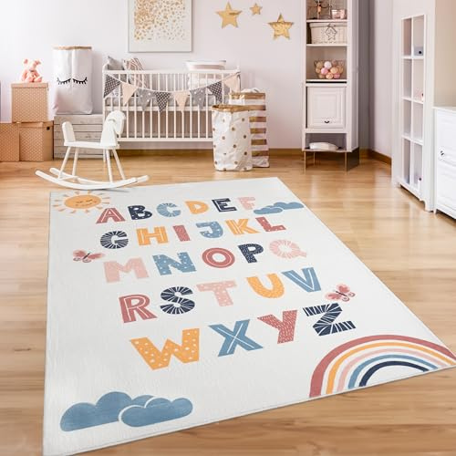 Paco Home Alfombra De Habitacion Bebe Infantil Niña Niño De Juego Antideslizante Arcoíris Corazón Lunares, tamaño:120x160 cm, Color:Multicolor