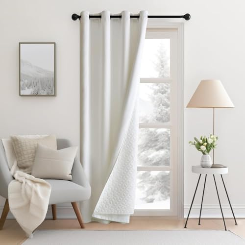 MIULEE Rideau Occultant Thermiques anti Froid Hiver avec Doublure Epais, Double Rideau de Porte d'entrée Isolant Thermique à Oeillets Lot de 1, Rideaux anti Froid pour Chambre Salon, Blanc, 132x245 CM