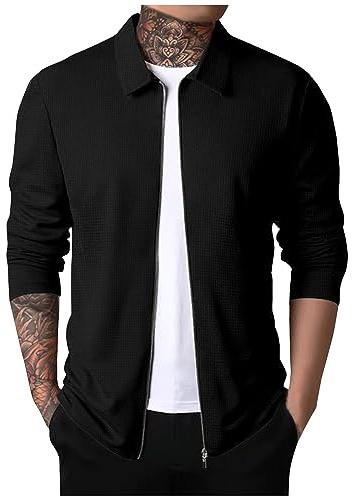 SOOUICKER Sweatjacke Herren Slim Fit Hemdjacke Herren Reißverschluss Sweatshirt Herren Jacke Pullover Herren Kragen Sweatjacke Herren Ohne Kapuze Sweatshirt Herren Zip Sport