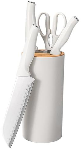 Premium 5-teiliges Küchenmesser Set mit Messerblock, Weiß, Rutschfeste & Antihaftbeschichtete Edelstahl-Kochmesser, Ideal für Zuhause, Restaurant & Picknick