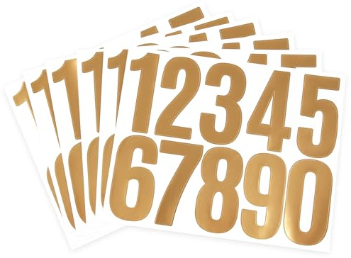 HASWARE Mailbox Numbers: 6 Sheets Home Number Stickers - Waterproof and Self Adhesive for outdoor Address Sign Door Room Office (3 Golden 60 Pcs)