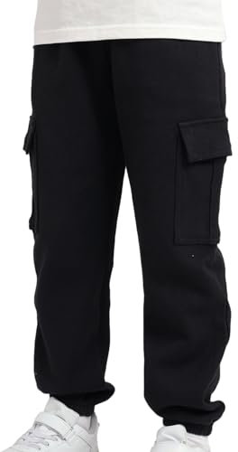 NATUST Kinder Cargohose Jungen Freizeithose Mädchen Jogginghose mit elastischem Bund Schwarz 150