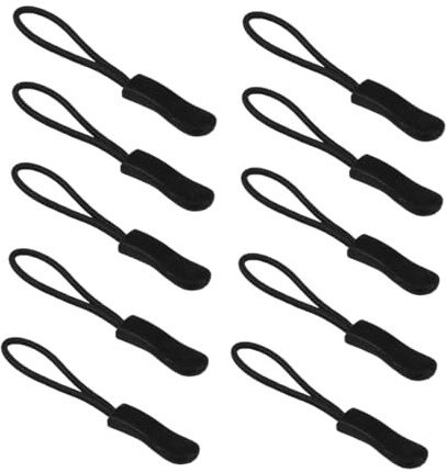 HRLORK 10 Piece Zipper Pulls Zip Tags Cord Pulls Zipper Pulls Extension Zip Pulls Replacement for Luggage Backpack Rucksack-Black
