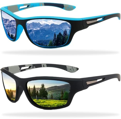 Gafas de sol deportivas para hombre，Gafas de sol polarizadas，Gafas de sol deportivas para hombre para pesca ciclismo golf correr protección UV400，Juego de 2 piezas.