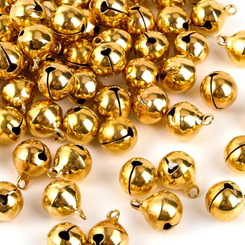 RUBY 60 Stück Glöckchen zum Basteln 12mm Glocken Golden mit Ösen Hochwertige Schellen aus Kupfer für Weihnachten Dekoration, Handwerk, Schmuck, Haustier Glocken
