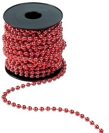 Collana di perle per albero di Natale, 10 m, colore rosso, ghirlanda di perle natalizie, albero di Natale, filo di perle, per decorazioni natalizie, fai da te, decorazione di nozze