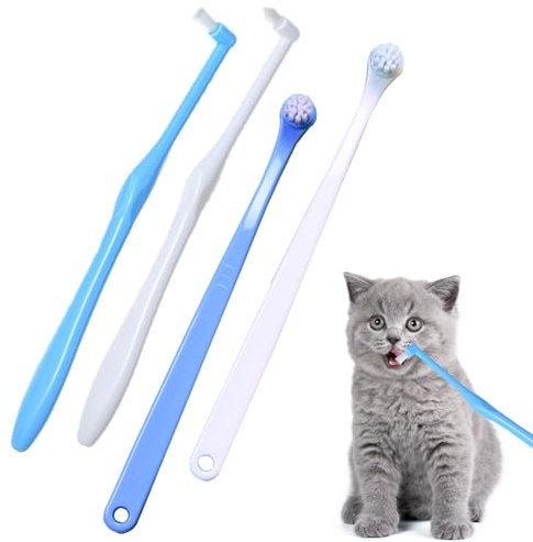 4 Stück katzen Zahnbürste,Zahnbürste Hund,Zahnbürste Katze,Katzenzahnbürste für Katzen,Hundezahnbürste,Zahnpflege,Kleine Toothbrush,Finger 360º Reinigung,Entfernen,für Cat Dog Pet, Haustiere Care