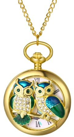 JewelryWe Montre Gousset Femme Vintage: Montre de Poche à Quartz Rétro avec Décor de Hibou Sculpté Index Chiffres Romain Collier Montre Pendentif Fantaisie - Cadeau Anniversaire