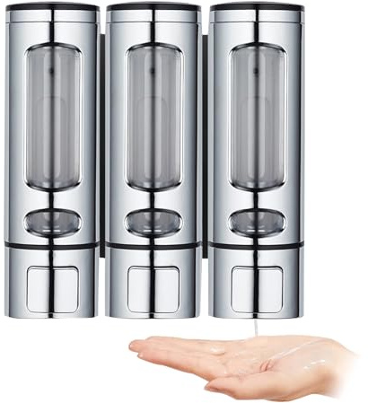 Tvålpump väggmontering, duschdispenser utan borrning, 400 ml flytande tvåldispenser väggmontering för badrum duschgel schampo lotion behållare flaska transparent – silver