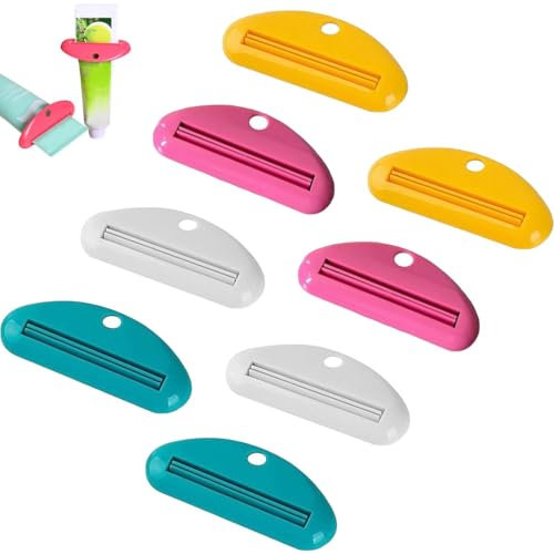 XENQITO 8Pcs Presse Tube Dentifrice, Presse-Tube Pratique Distributeur De Dentifrice Presse-Agrumes Pince Tube Dentifrice Couleur Pince Presse à Dentifrice Plastique Pince Tube Dentifrice (4 Couleurs)
